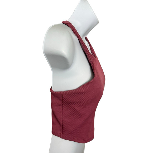 All In Motions Light Support Ribbed Flex Cropped Sports Bra Sz L Rose Red - Picture 2 of 5